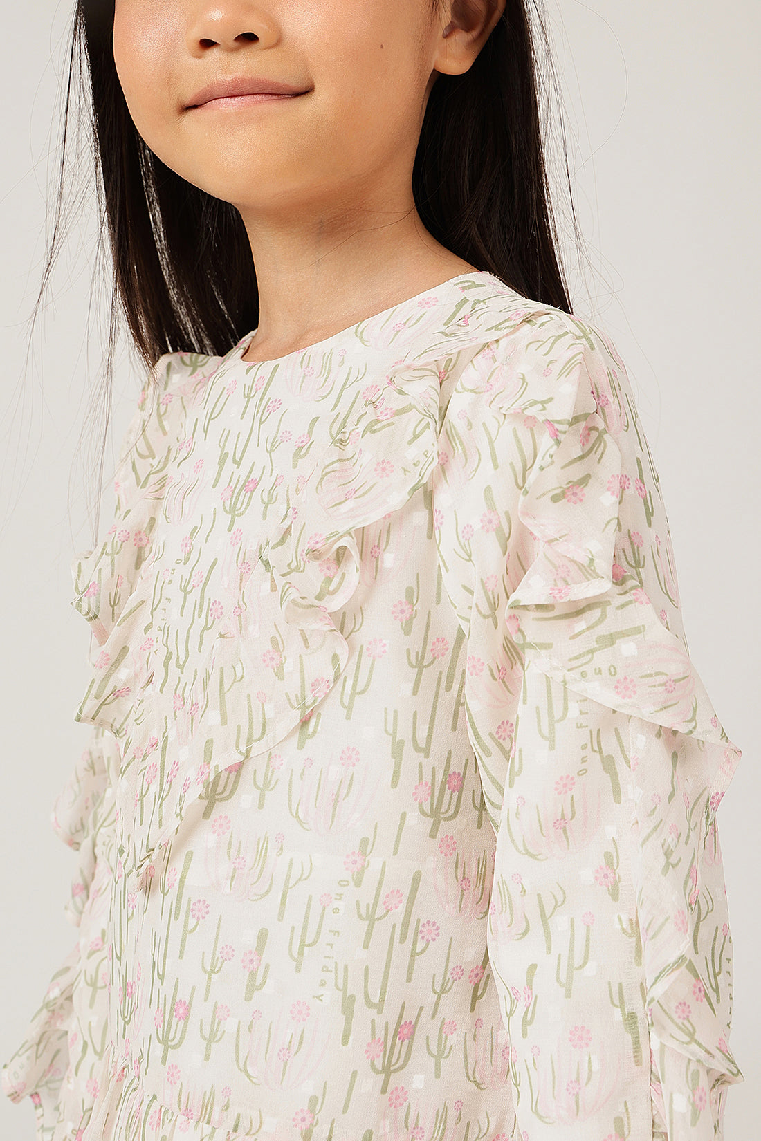 Girls Multicolour Abstract Round Neck Full Sleeve Dress | One Friday