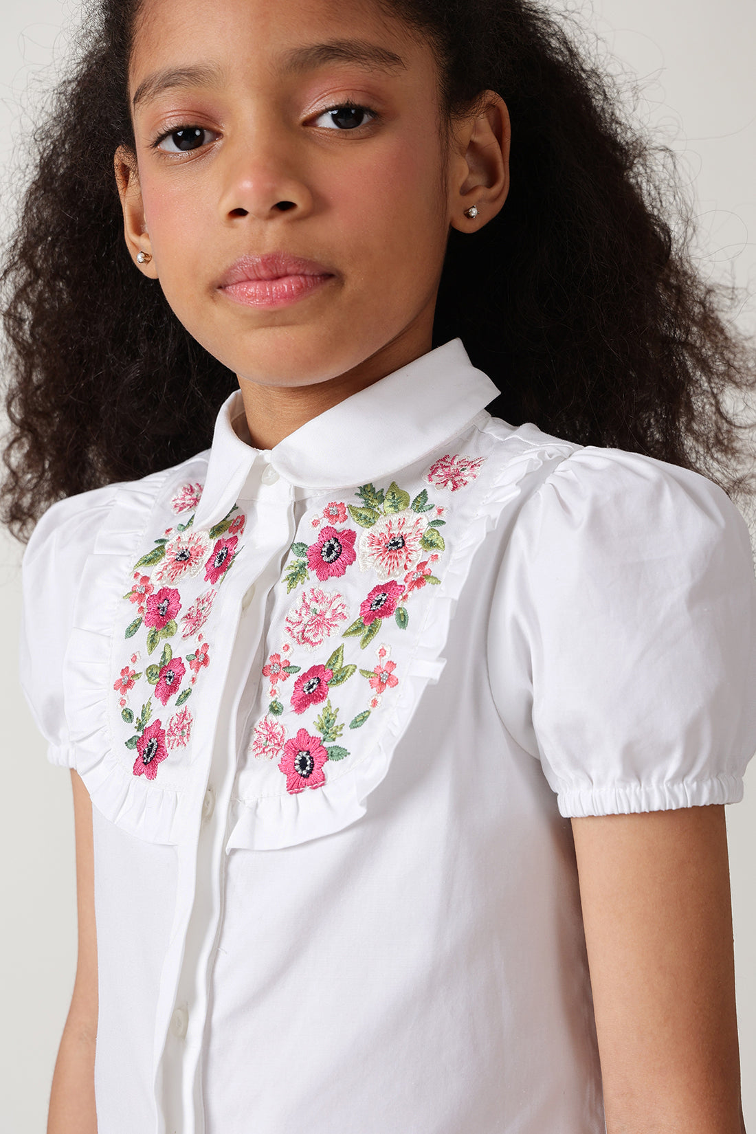 Girls White Regular Fit Half Sleeve Solid Top by One Friday