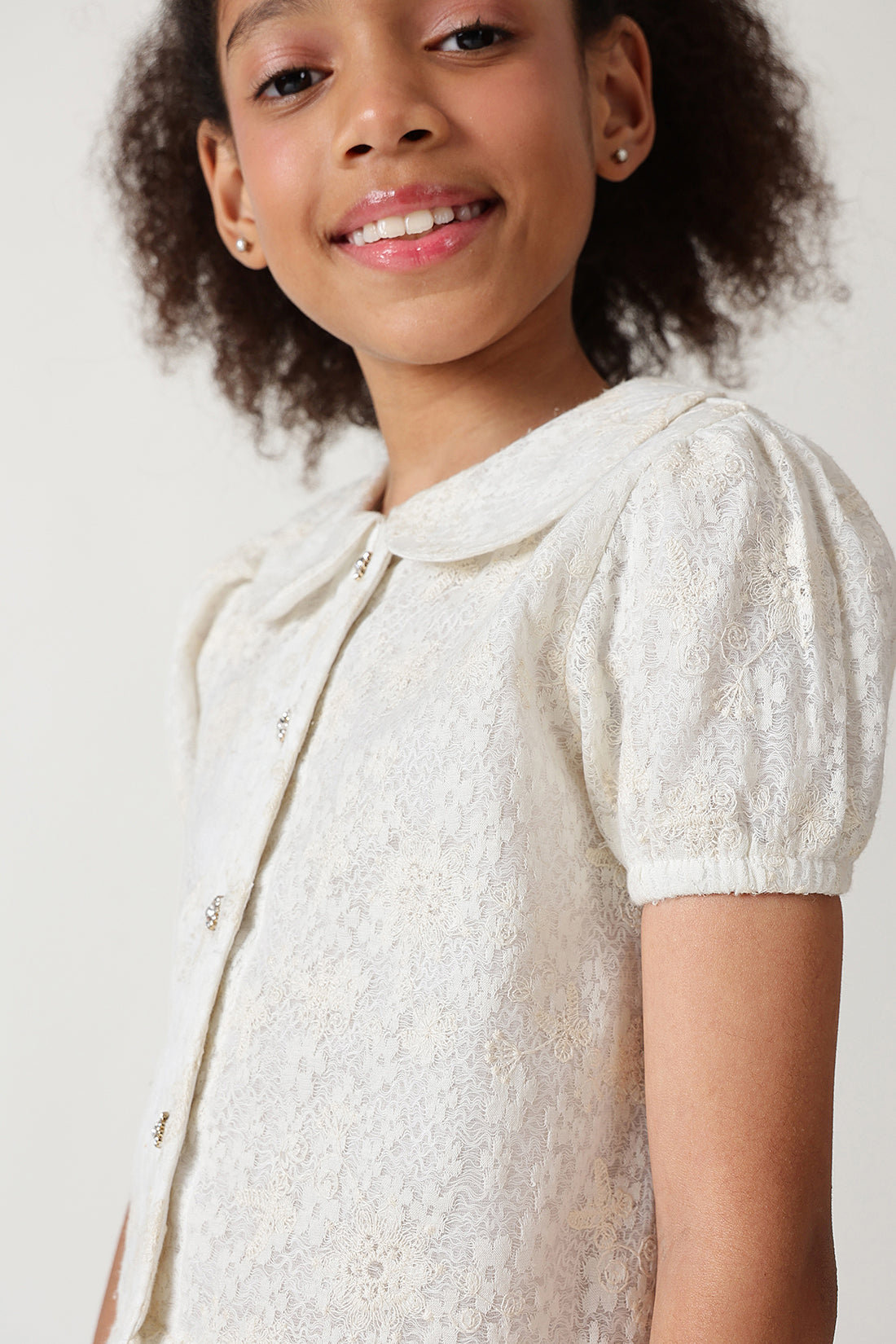 Girls Off-White Regular Fit Short Sleeve Solid Top