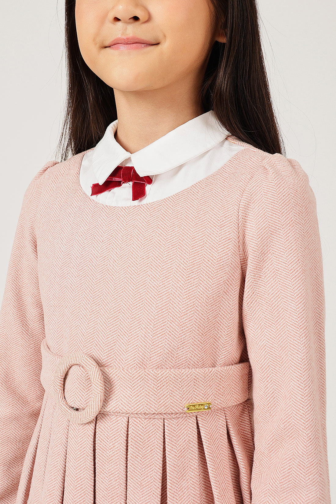 Girls Solid Polyester Peter Pan Collar Dress