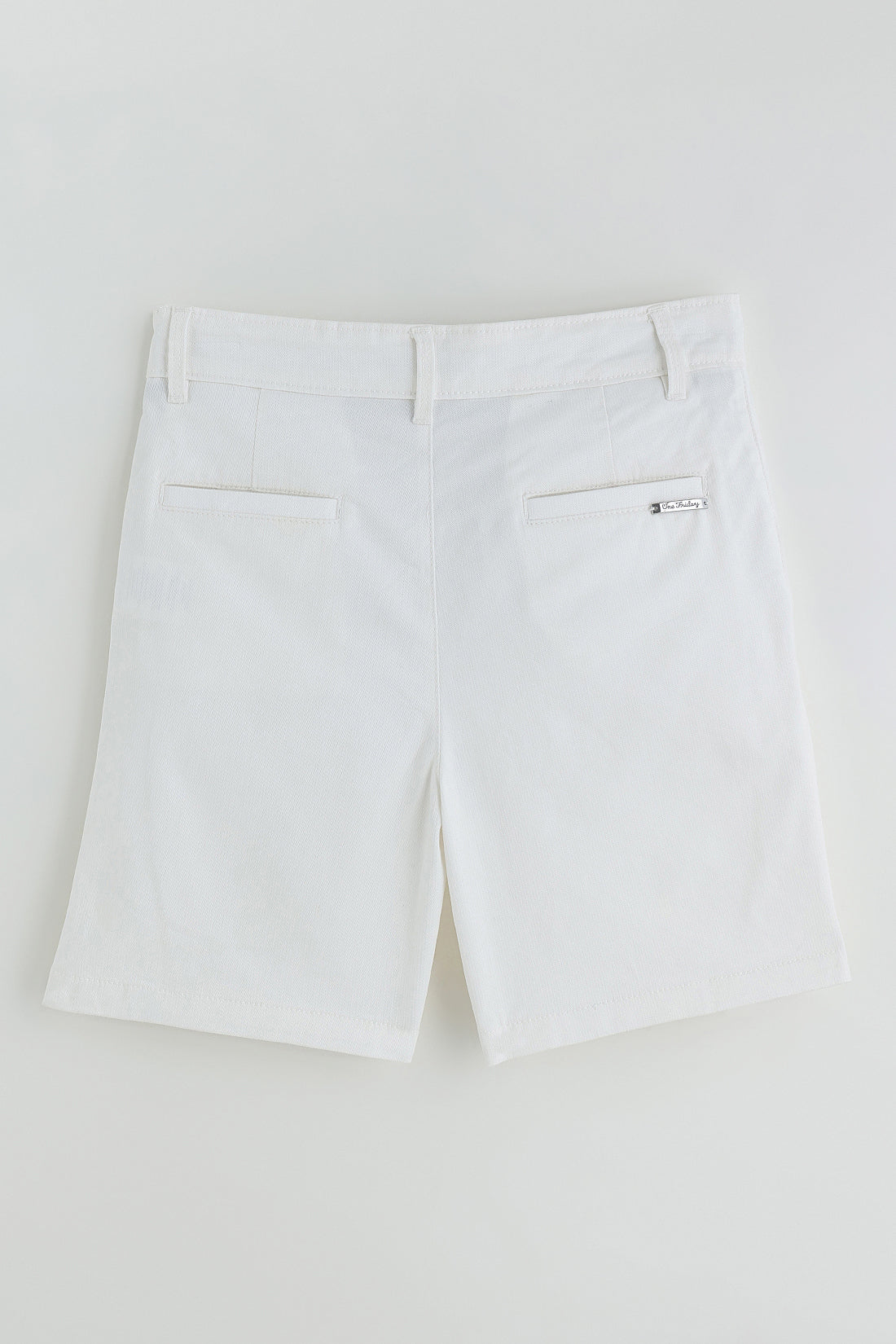 One Friday Off White Regular Fit Solid Shorts