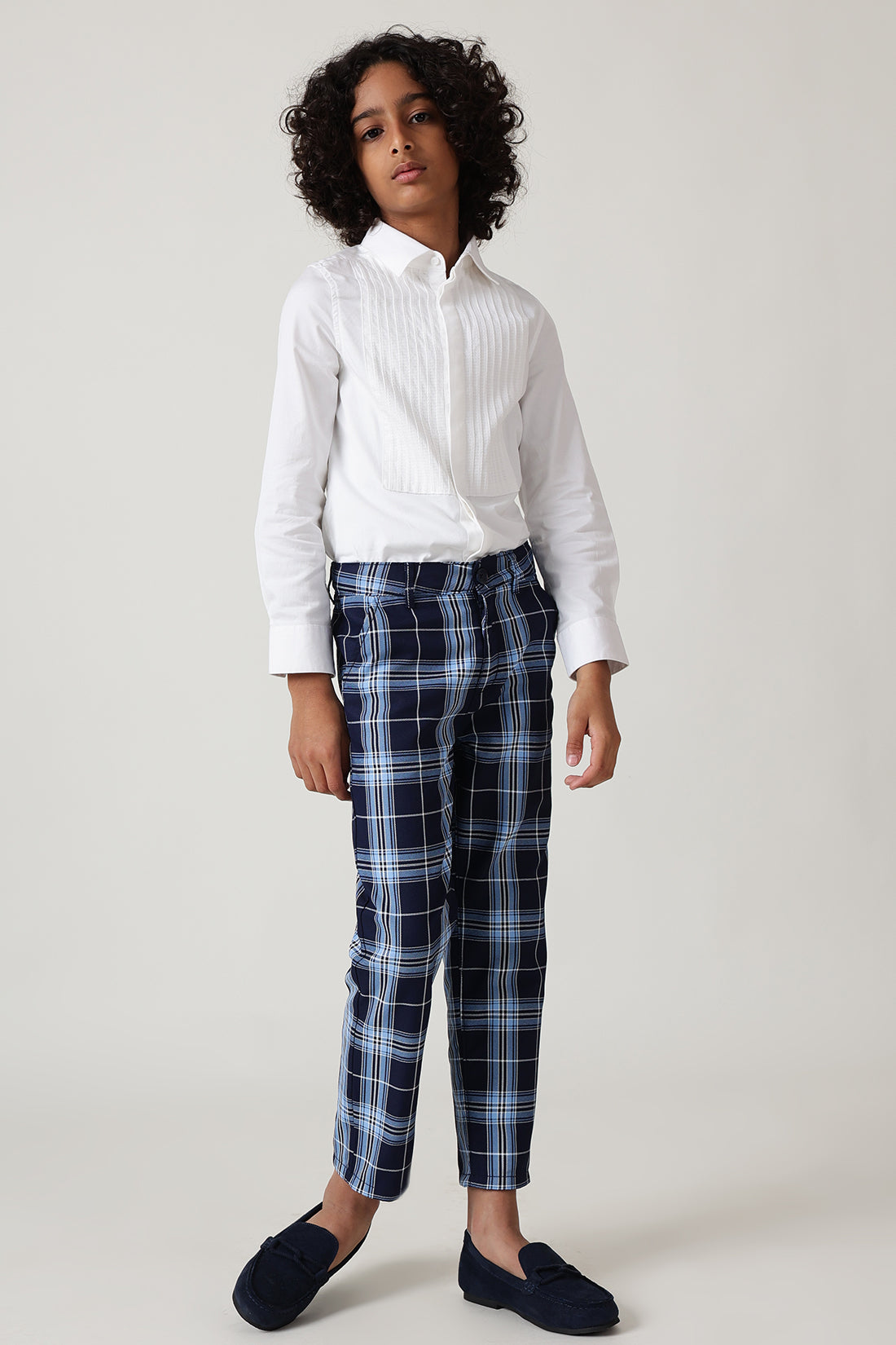 Boys Blue Regular Fit Checked Trouser by One Friday