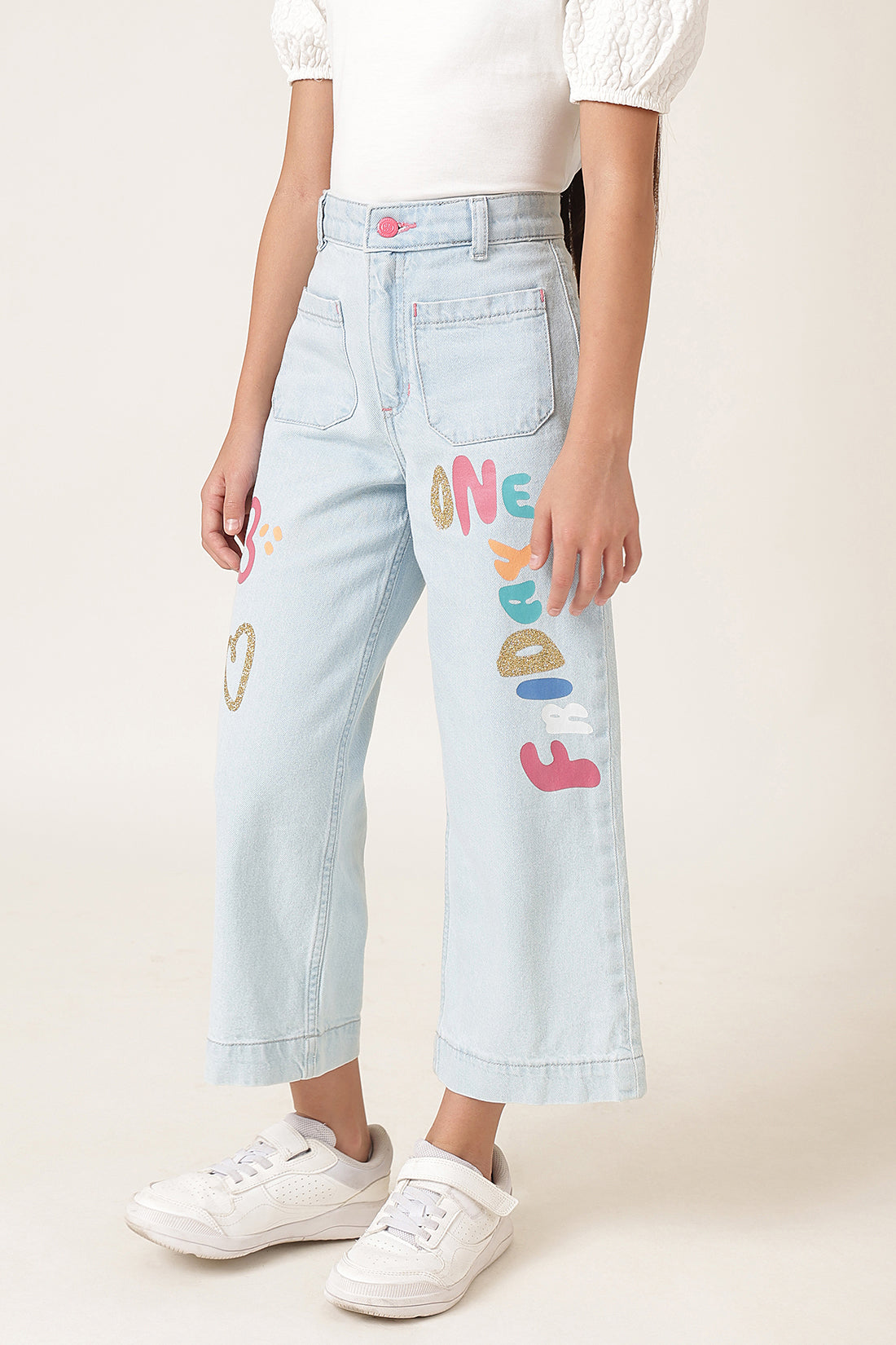 Girls Blue Denim Cotton Slim Fit Jeans