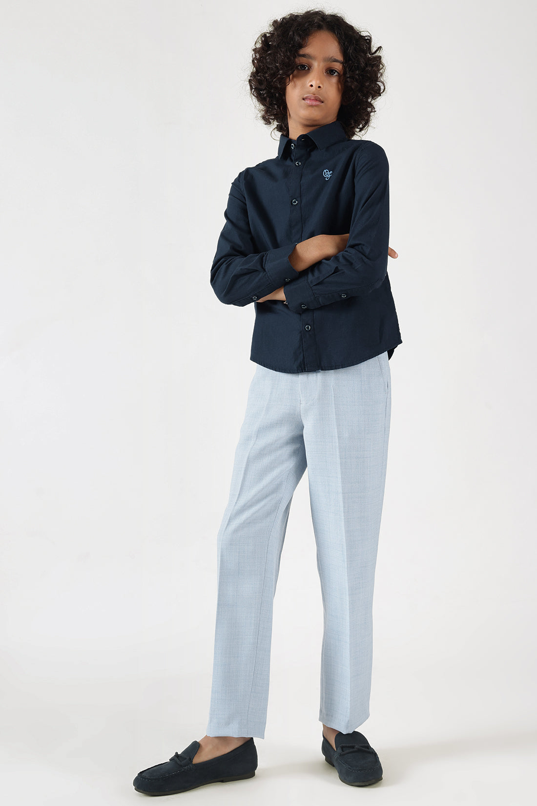 Boys Navy Blue Regular Fit Full Sleeve Solid Shirt by One Friday