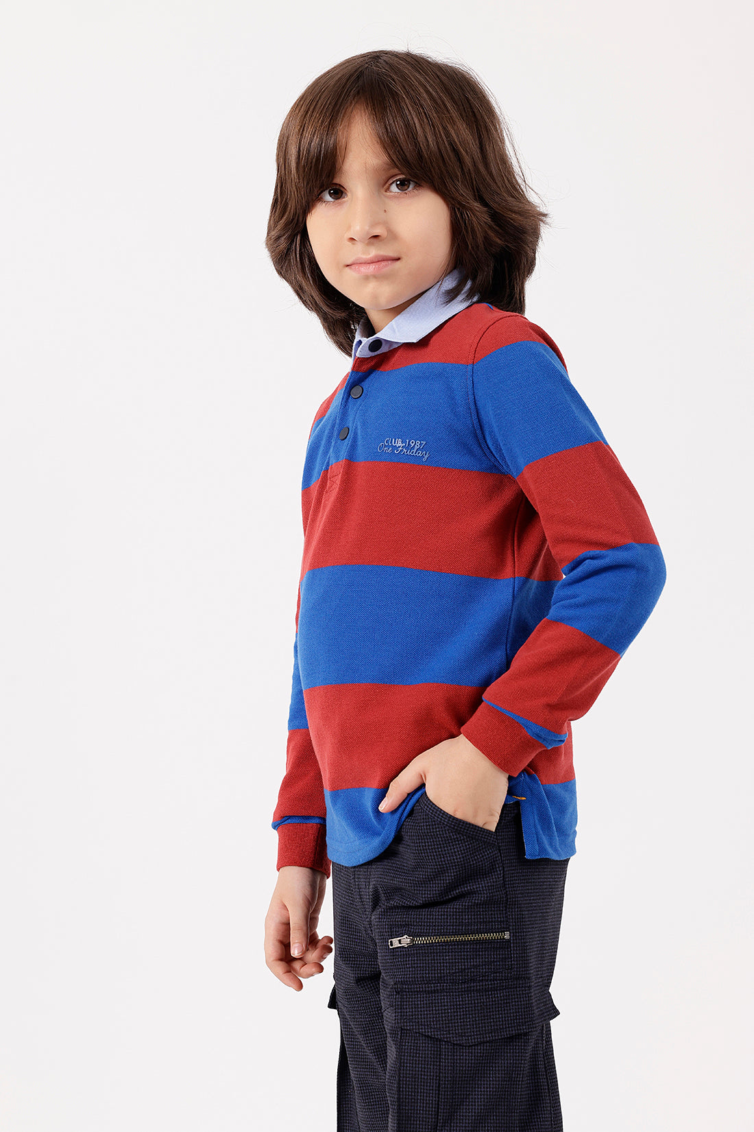 Boys Multi Striped Polo Full Sleeve T-Shirt | One Friday