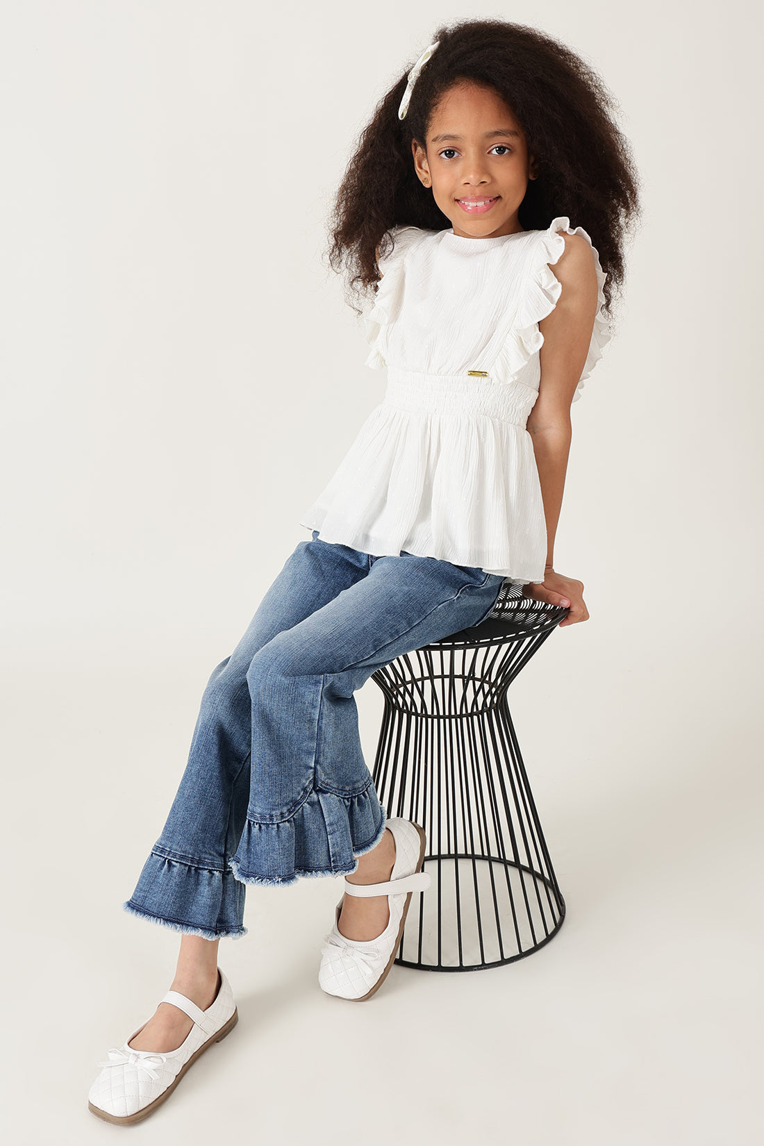 Girls Off-White Regular Fit Sleeveless Solid Top by One Friday