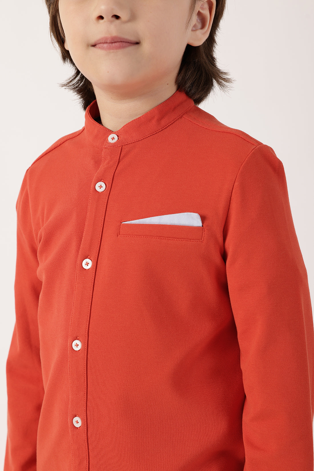 Boys’ Orange Full Sleeve Mandarin Collar Shirt
