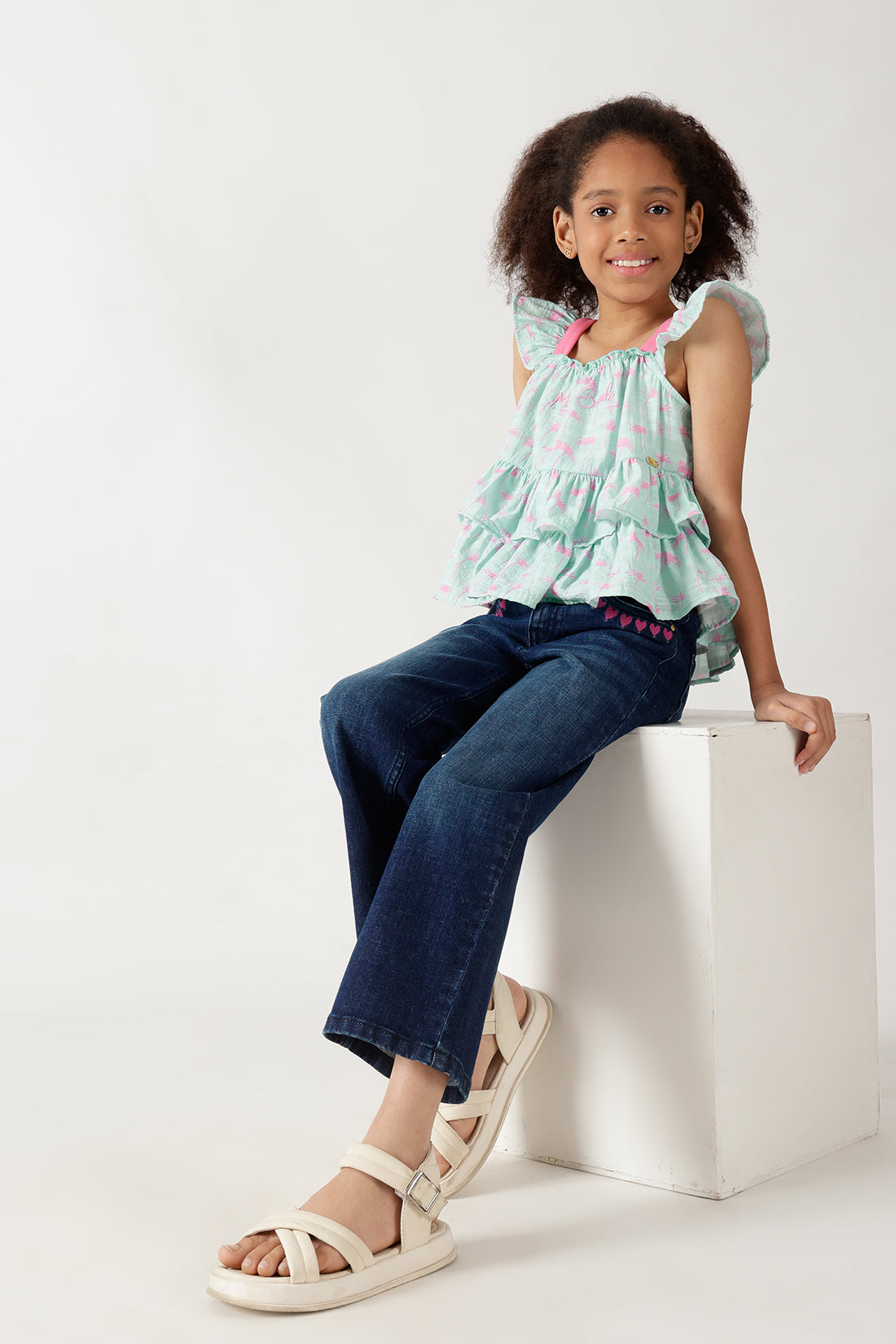 Girls Multicolor Regular Fit Sleeveless All-Over Print Top by One Friday