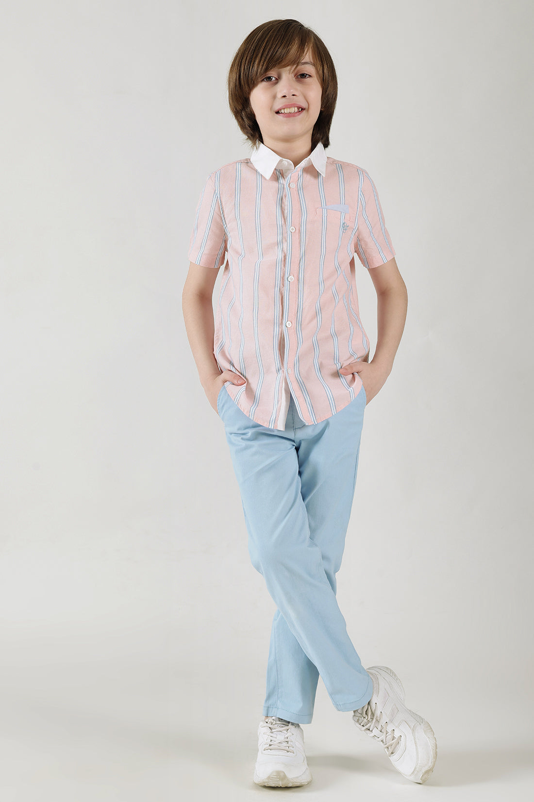 Boys Blue Regular Fit Solid Chinos