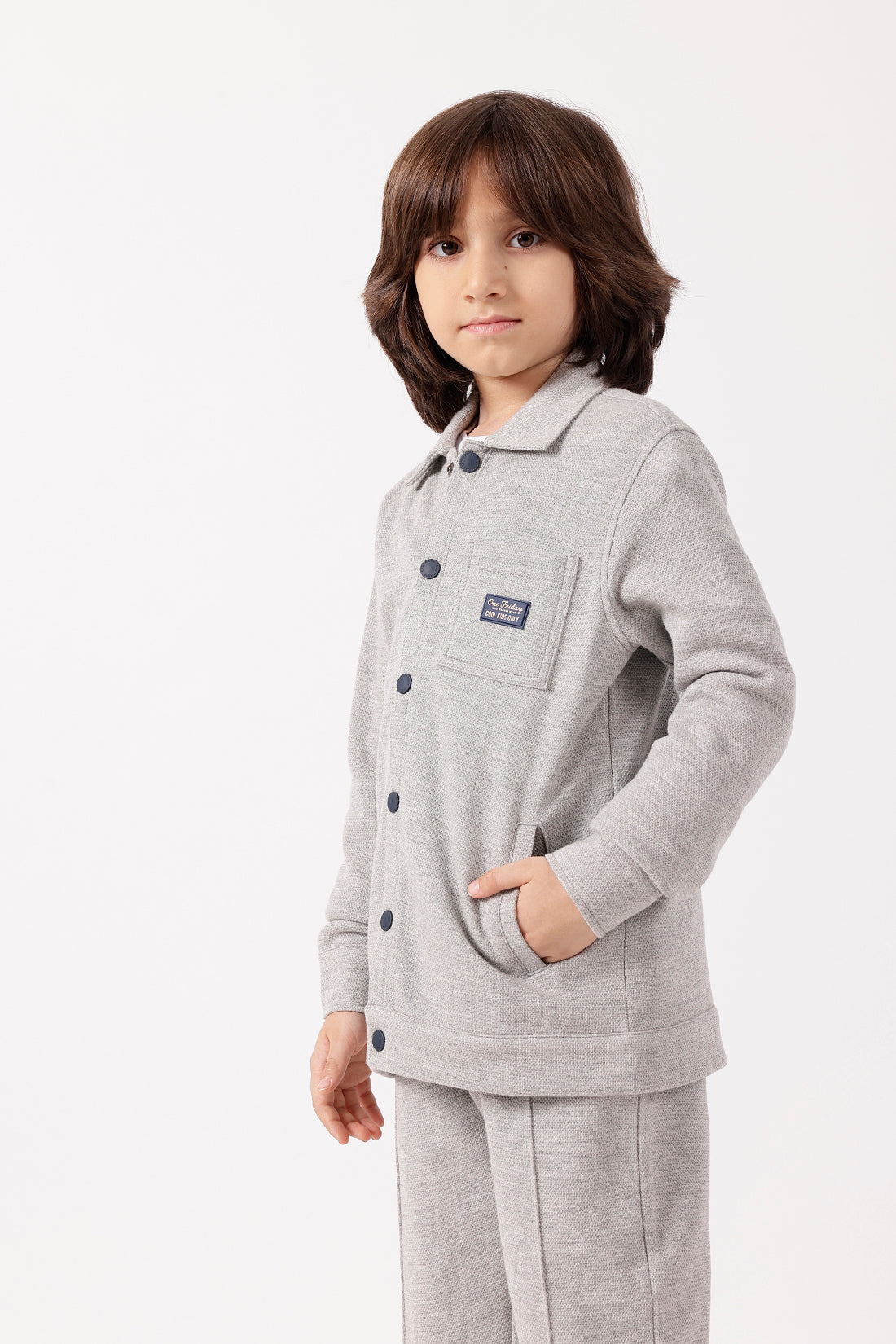 Boys Grey Cotton Knit Overshirt One Friday