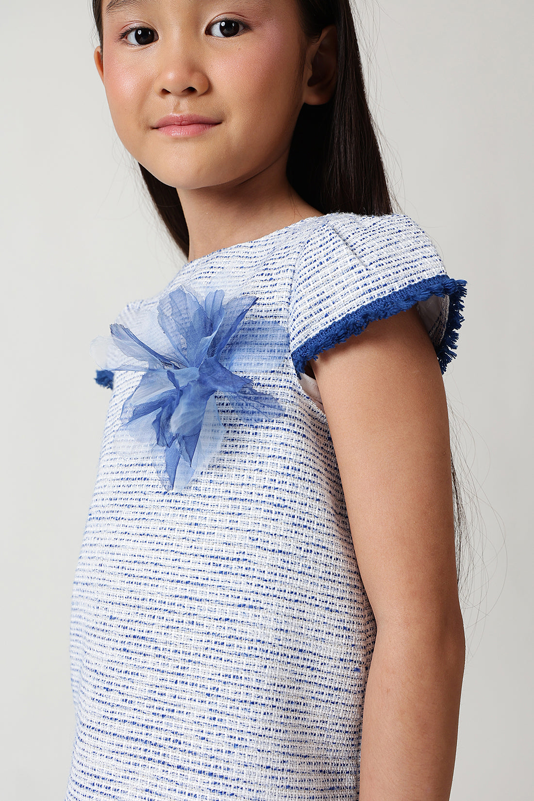 Girls Blue Boucle Cotton Party Dress