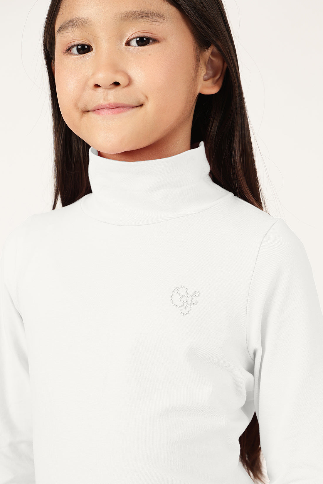 Girls Off White High Neck Full Sleeve T-Shirt