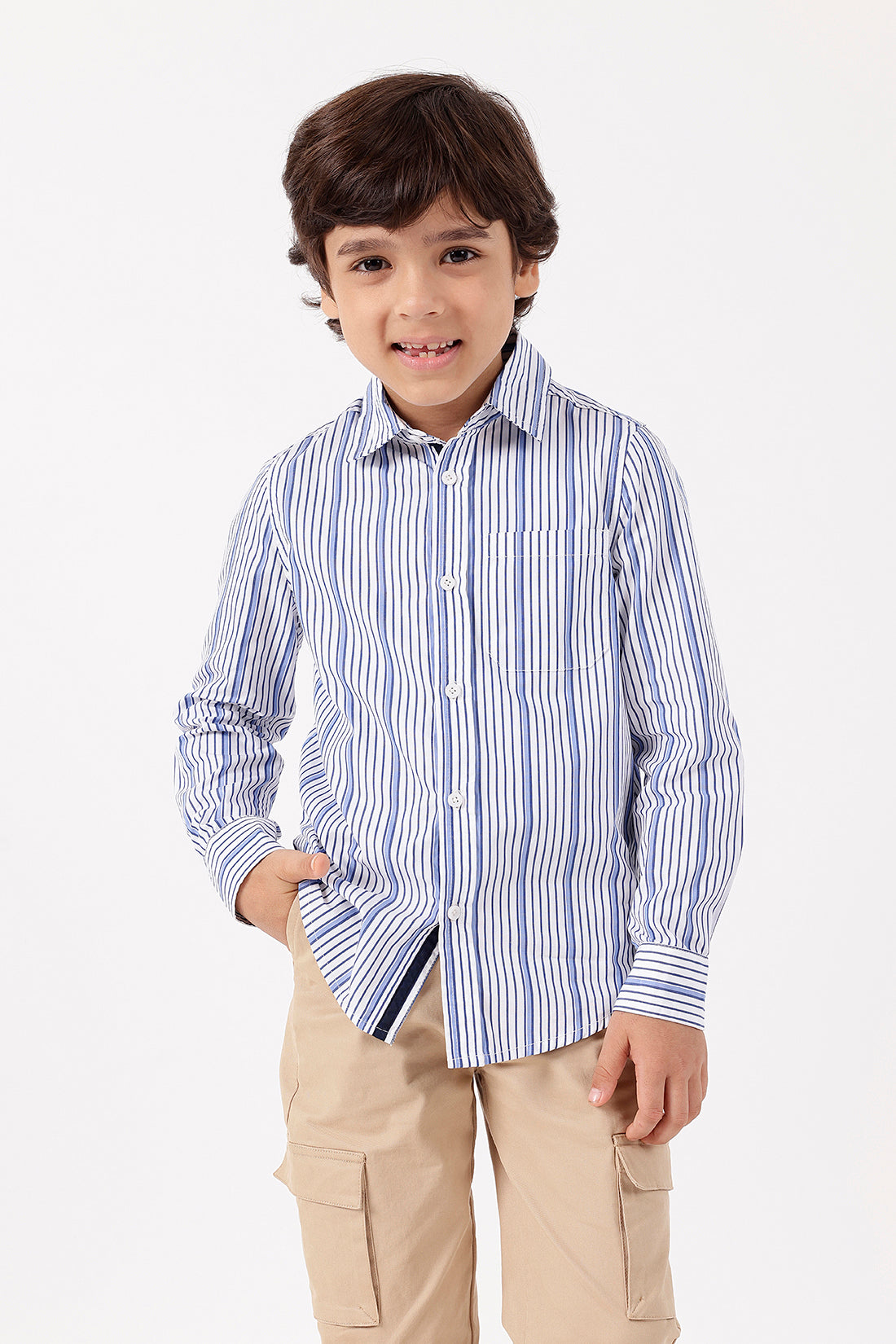 Boys Striped Cotton Shirt with Full Sleeves