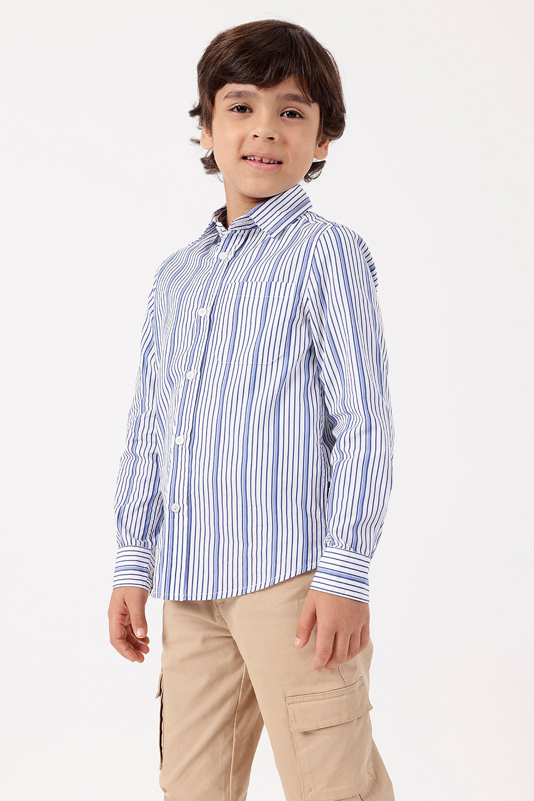 Boys Striped Cotton Shirt with Full Sleeves