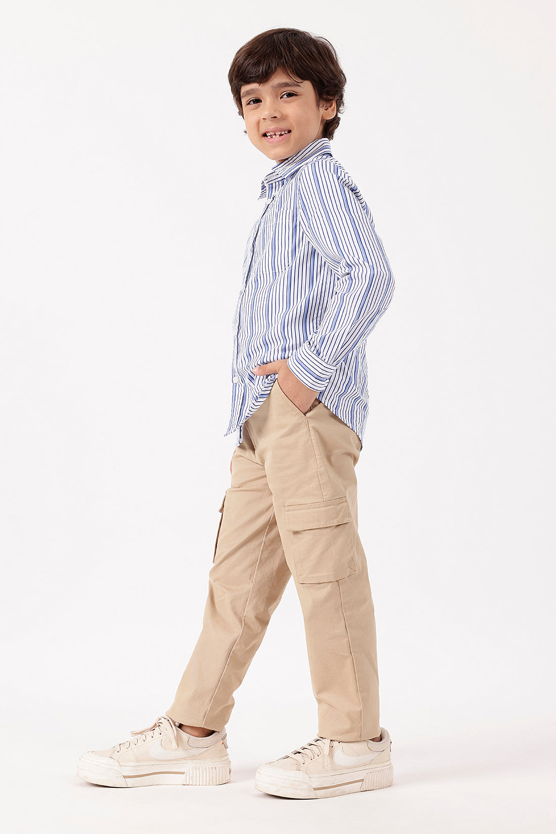 Boys Striped Cotton Shirt with Full Sleeves