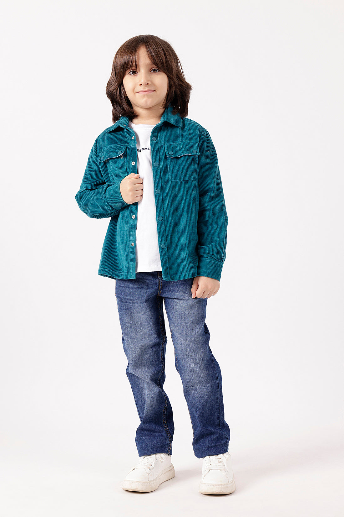 Boys Teal Corduroy Oversized Shirt