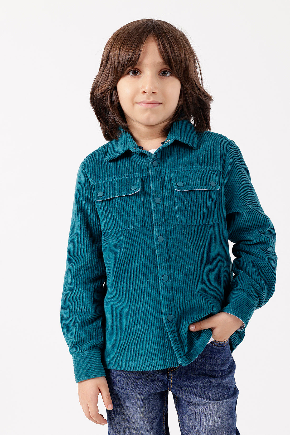 Buy Boys Teal Corduroy Oversized Shirt | One Friday