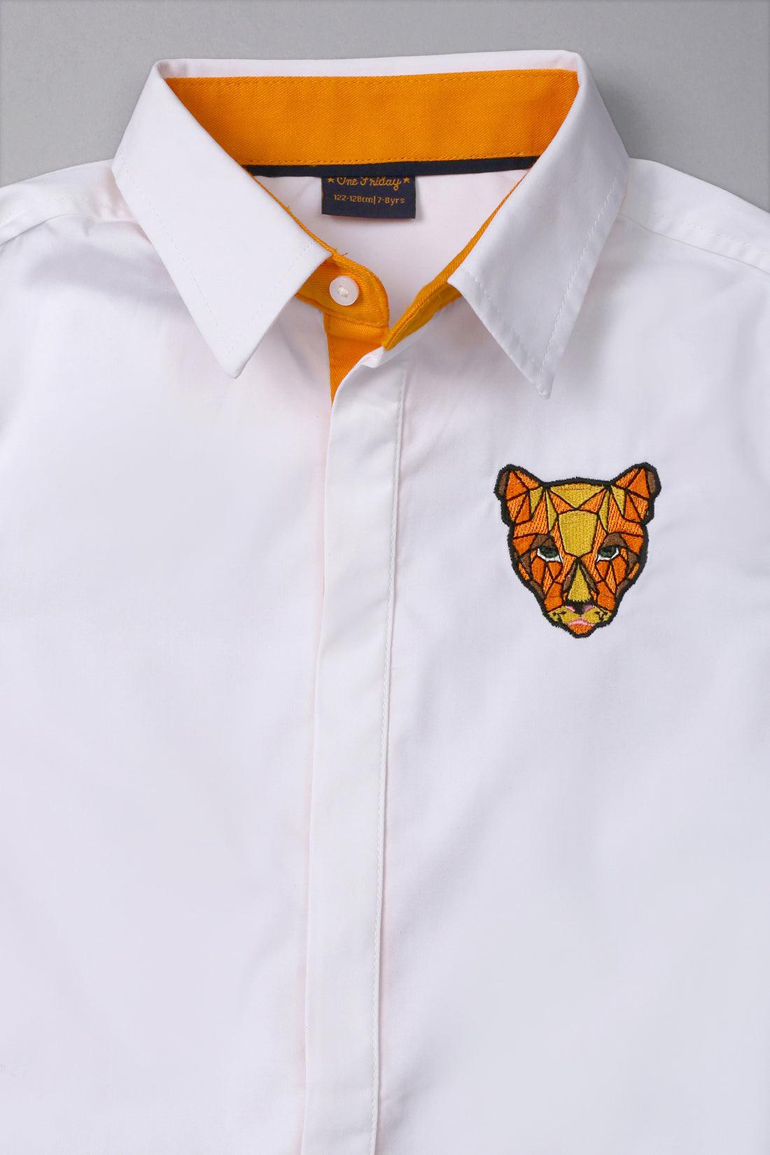 One Friday Kids Boys White Cotton Shirt with Anime Embroidery - One Friday World