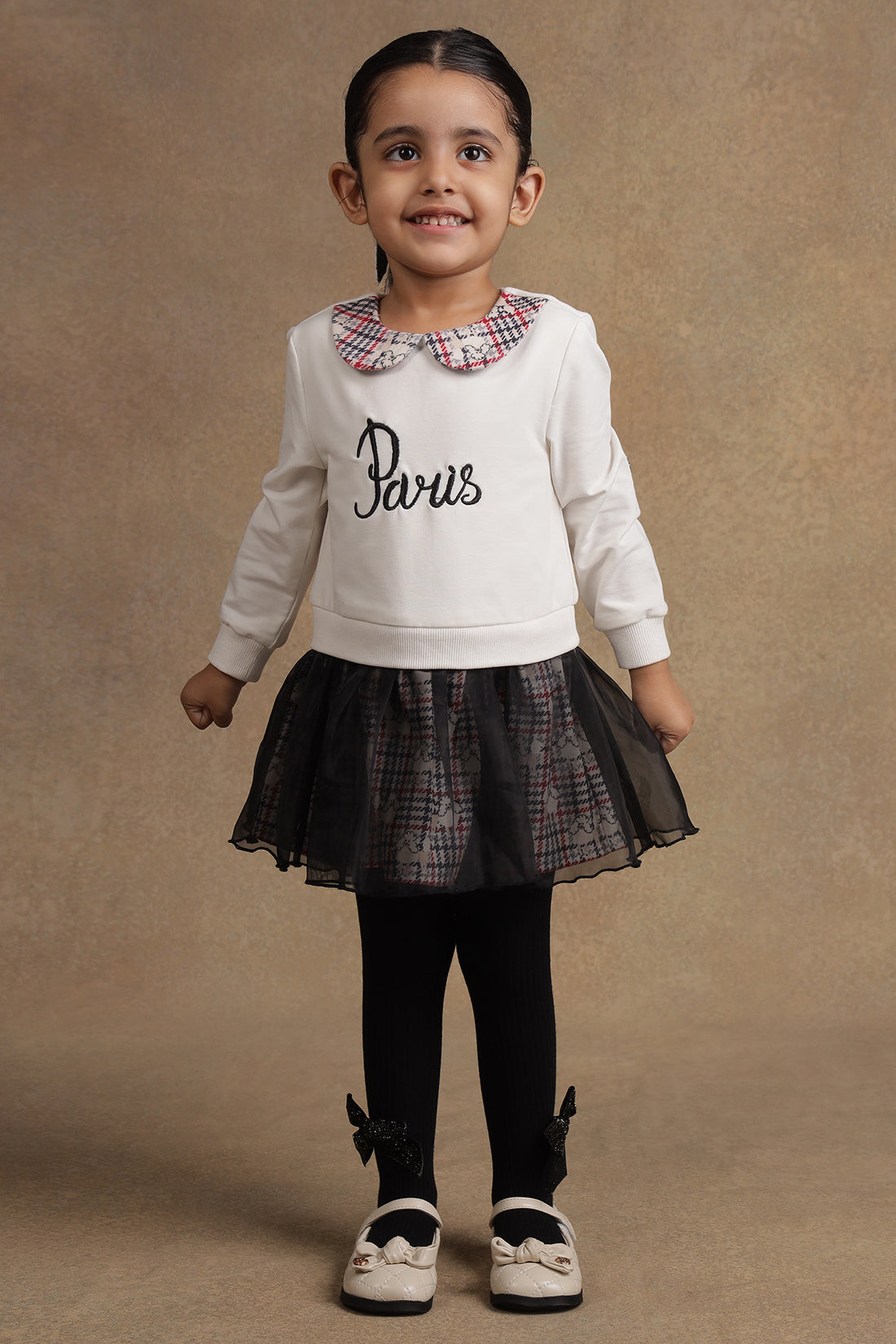 One Friday Baby Girls Checks and layered sweat shirt Dress