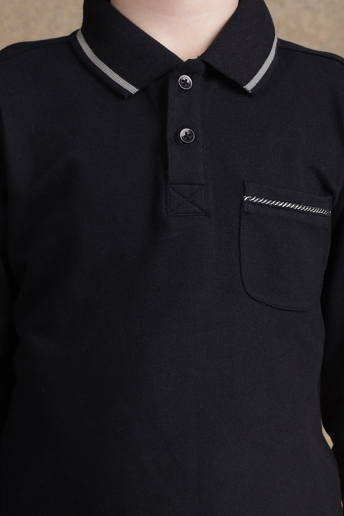 One Friday Boys Black Full Sleeves Polo T-shirt