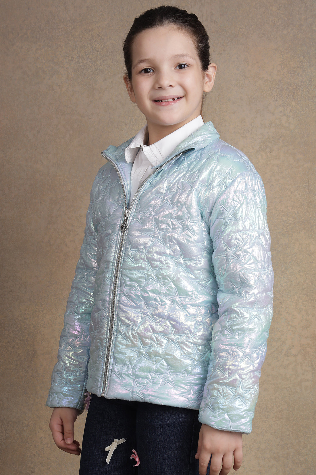 One Friday Kids Girls embedded Stars Bomber Jacket