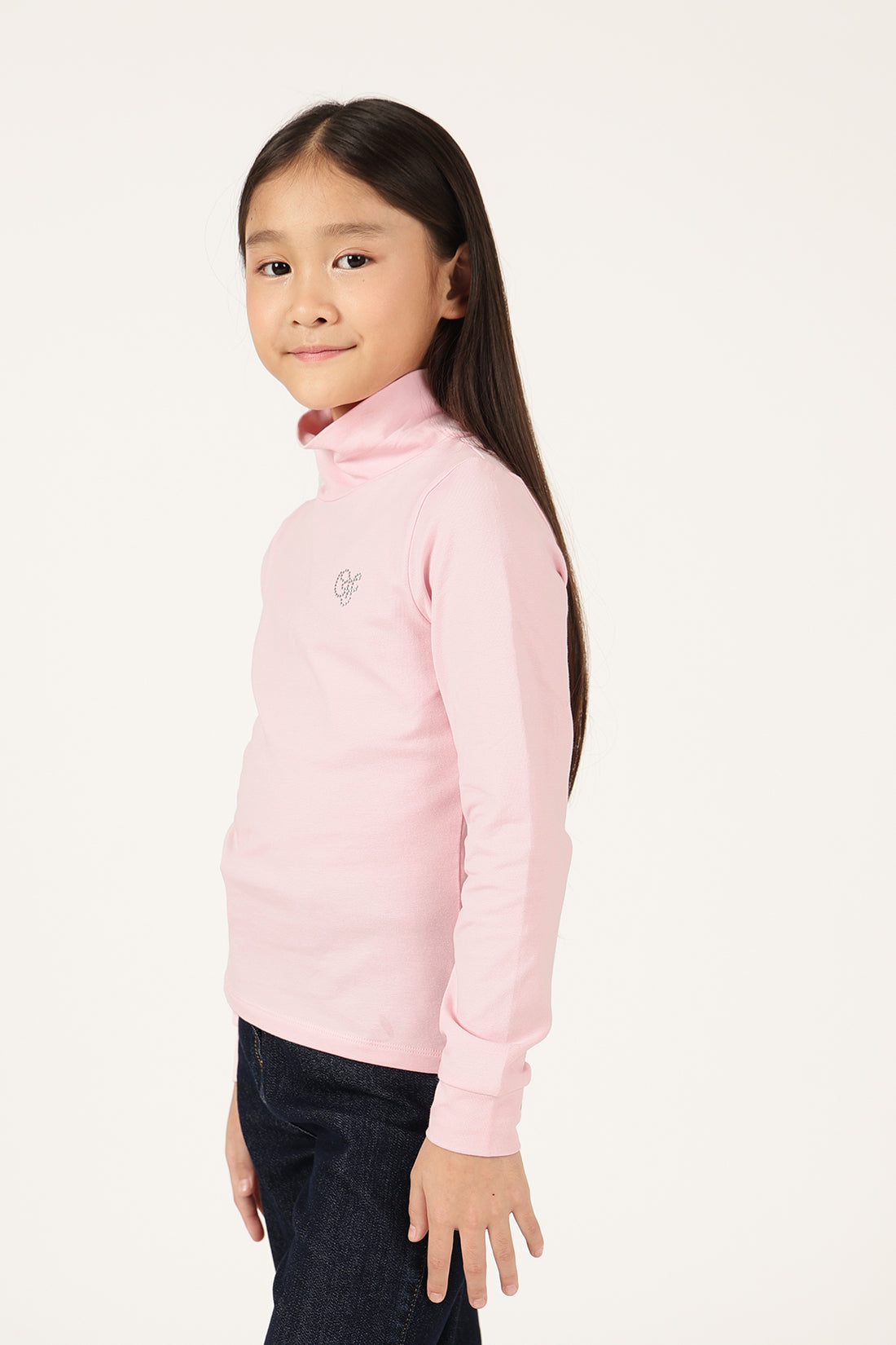 Girls Pink Solid High Neck Knit T-Shirt