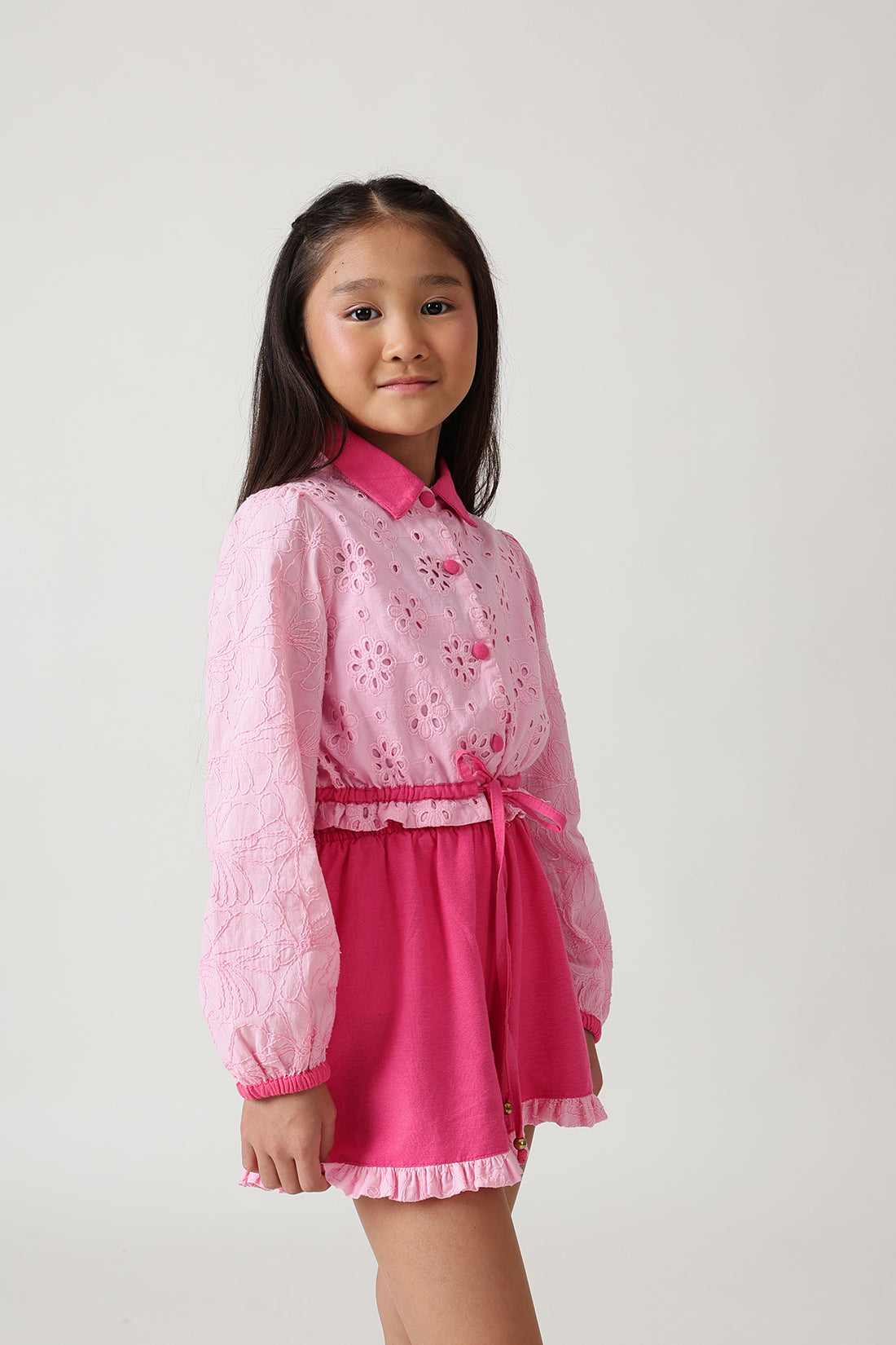 Girls Pink Regular Fit Full Sleeve Solid Tops By One Friday