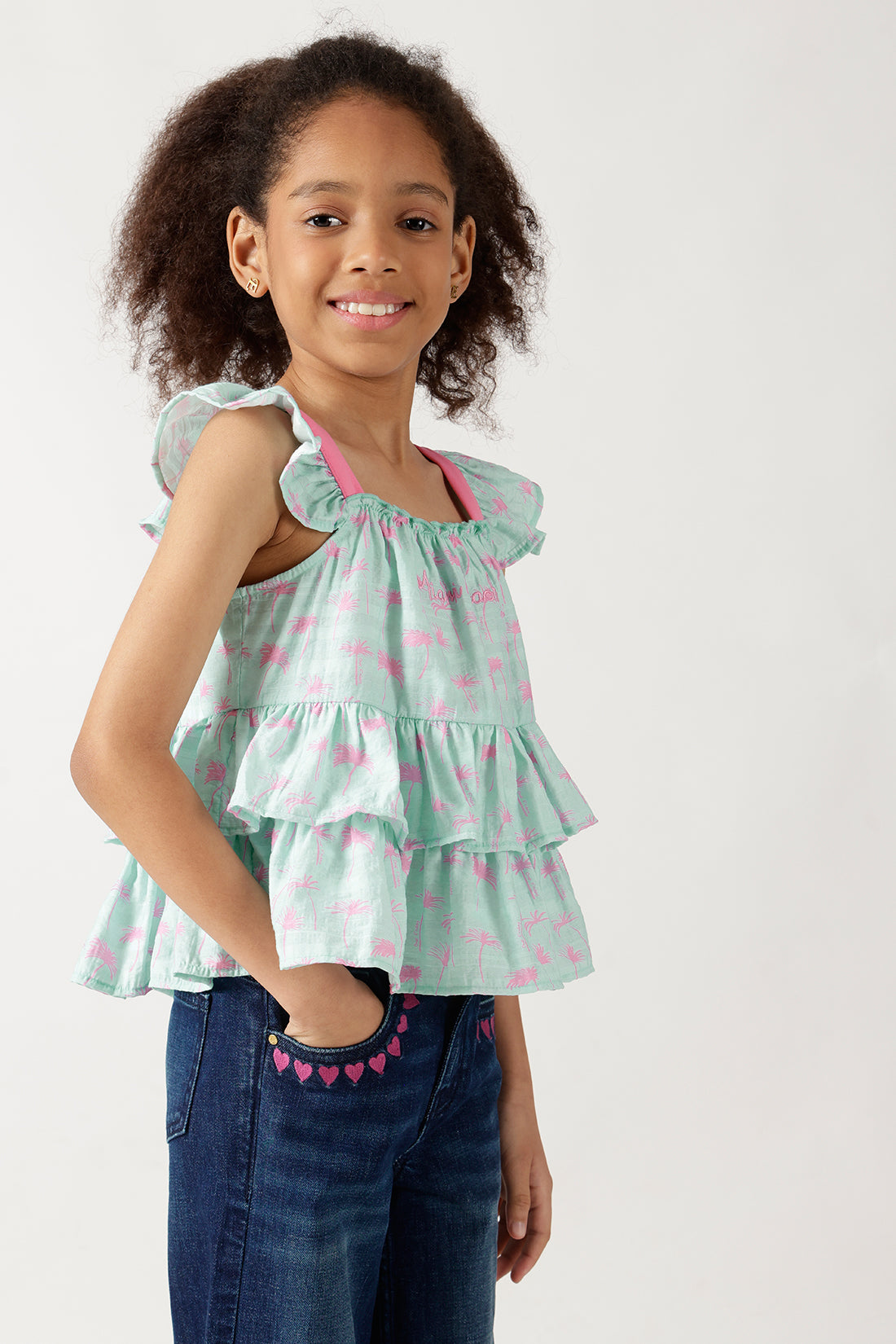 Girls Multicolor Regular Fit Sleeveless All-Over Print Top by One Friday