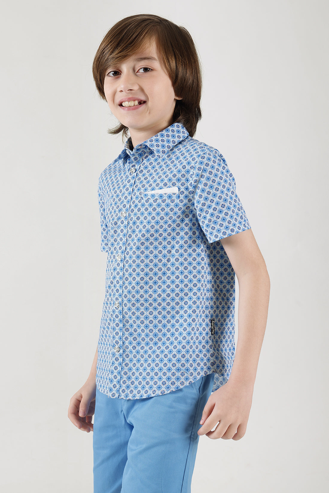 Boys Blue Regular Fit Short Sleeve Printed Shirt by One Friday