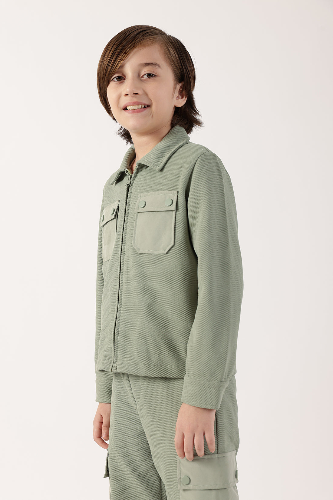 Boys Sage Green Cotton Knit Overshirt One Friday