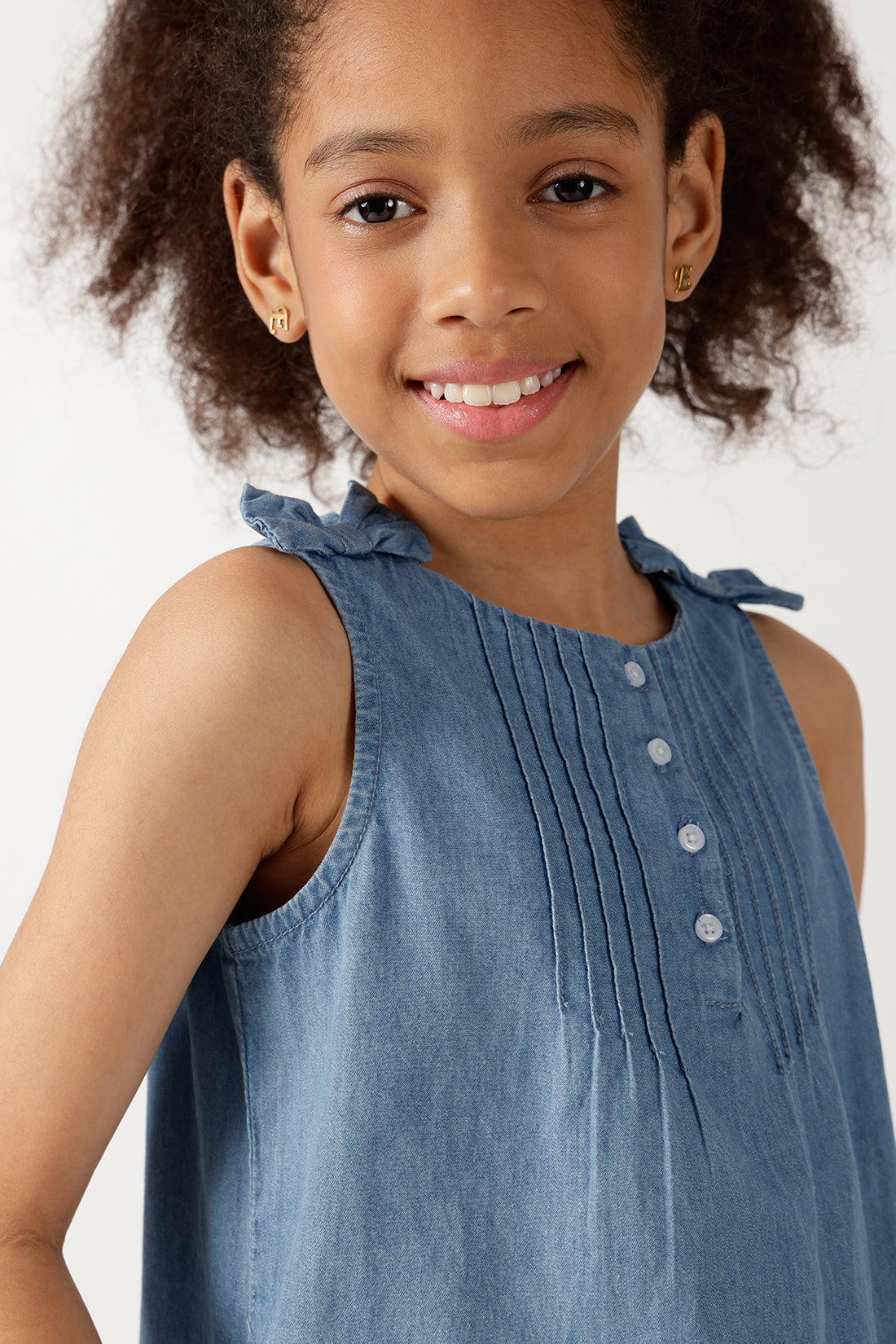One Friday Girls' Light Blue Pintuck Top – Soft Cotton Regular Fit