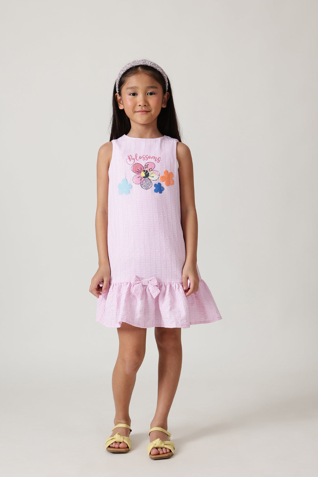 Girls Pink A-Line Sleeveless Textured Dress by One Friday