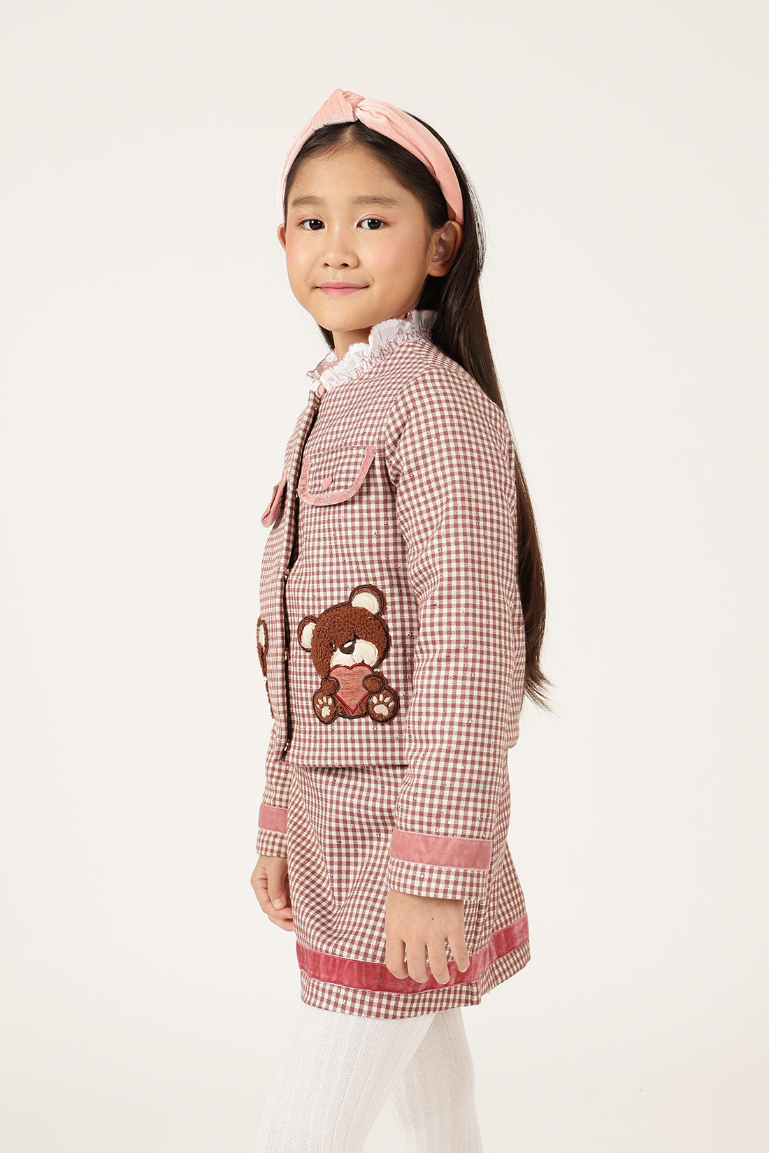 Girls Multicolour Checked Zip Jacket
