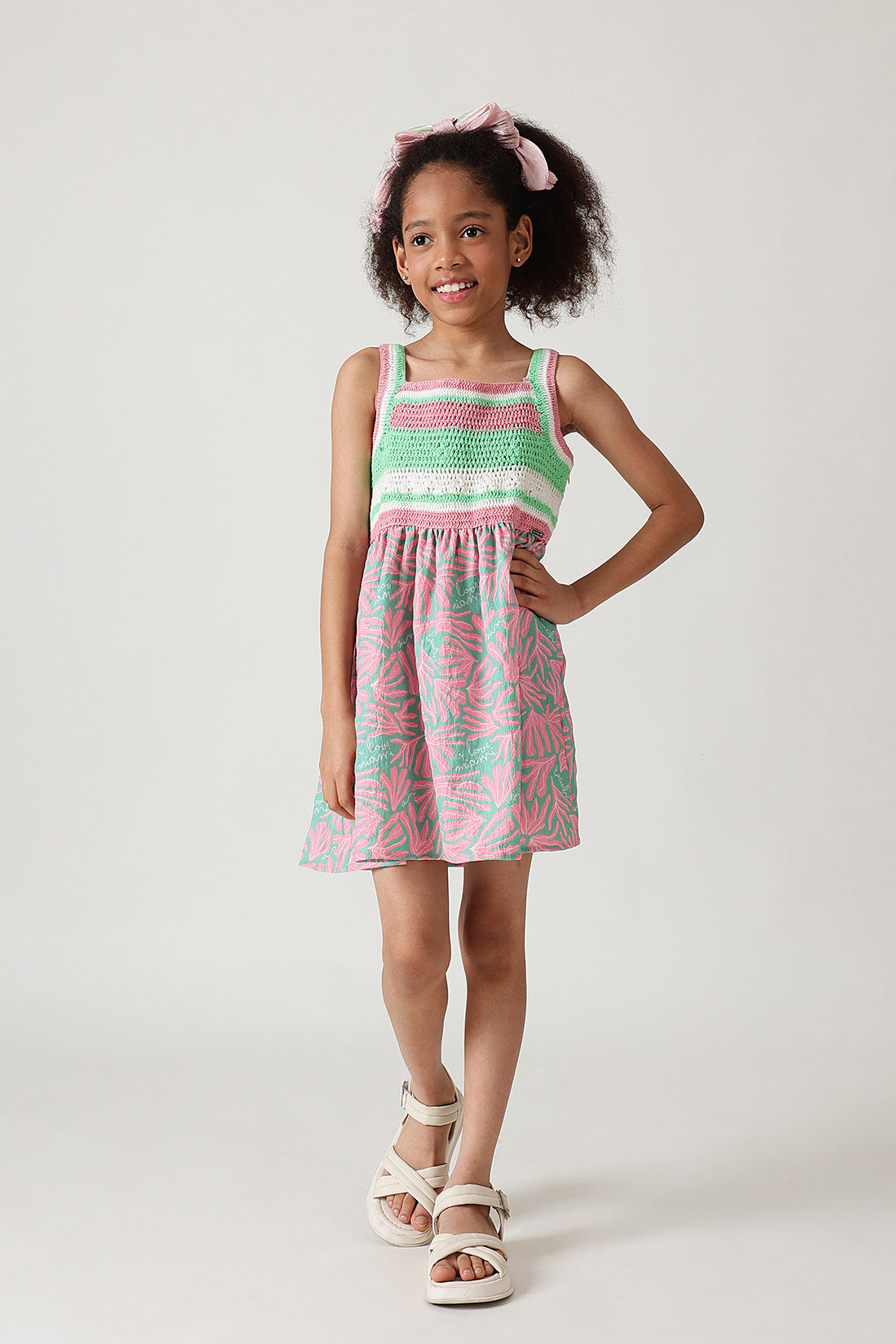 Girls Multicolor Sleeveless Fit & Flare Printed Dress By One Friday