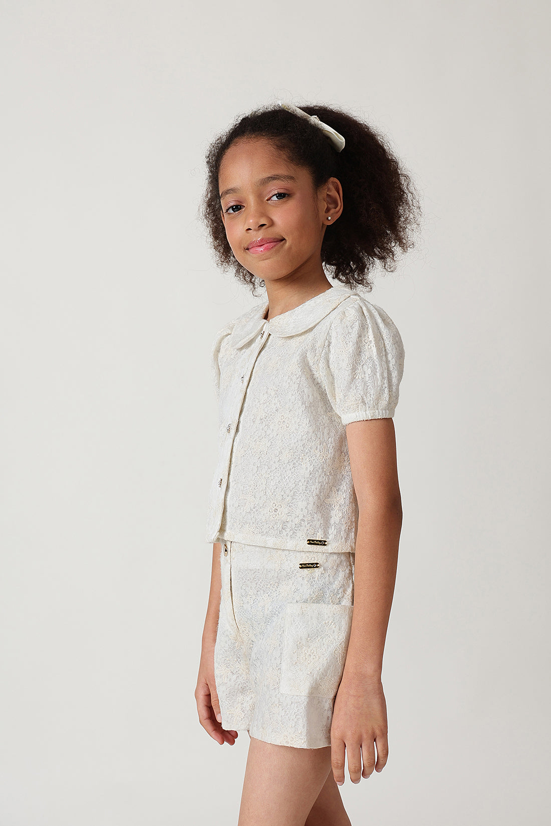 Girls Off-White Regular Fit Short Sleeve Solid Top