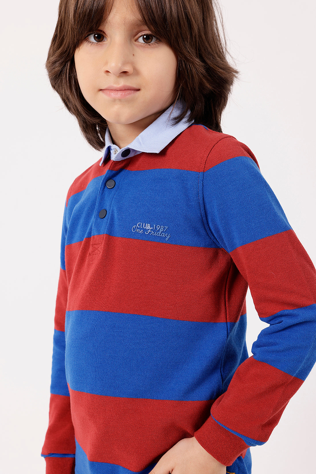 Boys Multi Striped Polo Full Sleeve T-Shirt | One Friday