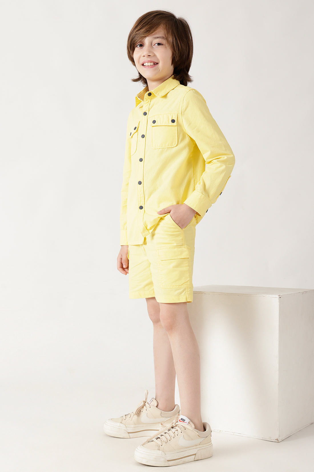 Boys Yellow Solid Shorts