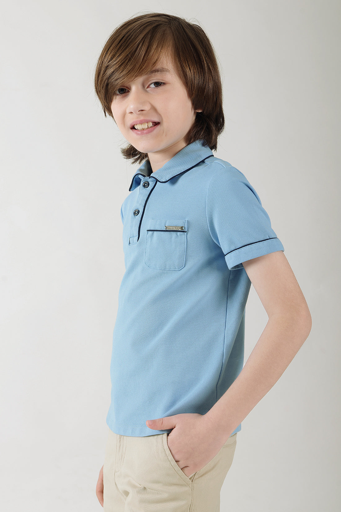 Boys Blue Regular Fit Half Sleeve Solid Polo T-Shirt by One Friday