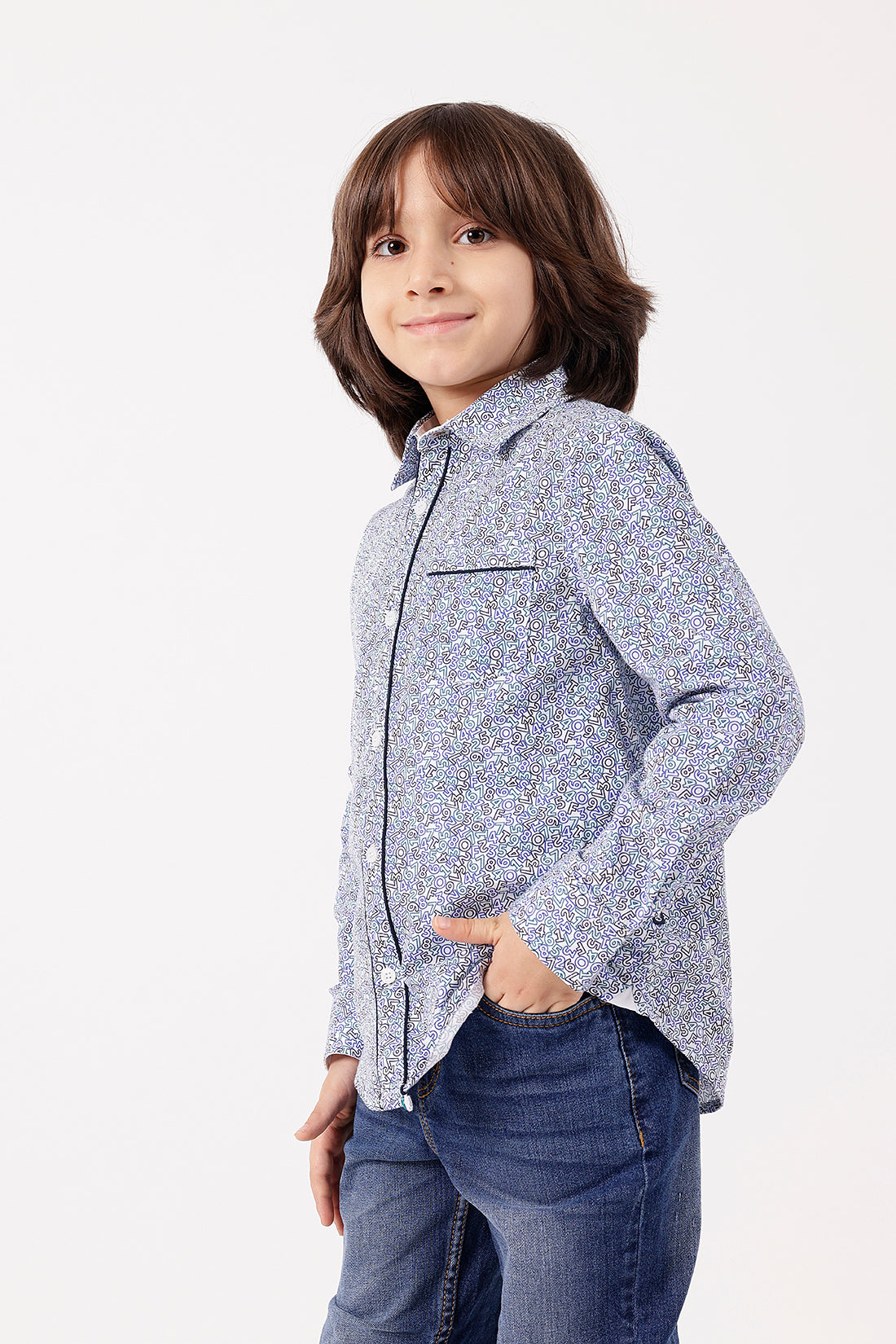 Boys Blue Printed Shirt