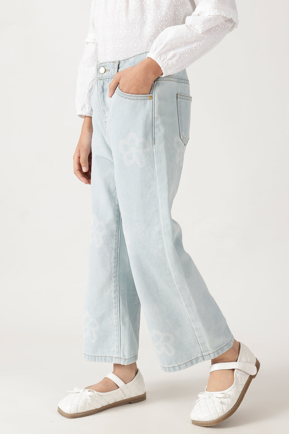 Girls Blue Straight Fit Solid Denim Jeans by One Friday