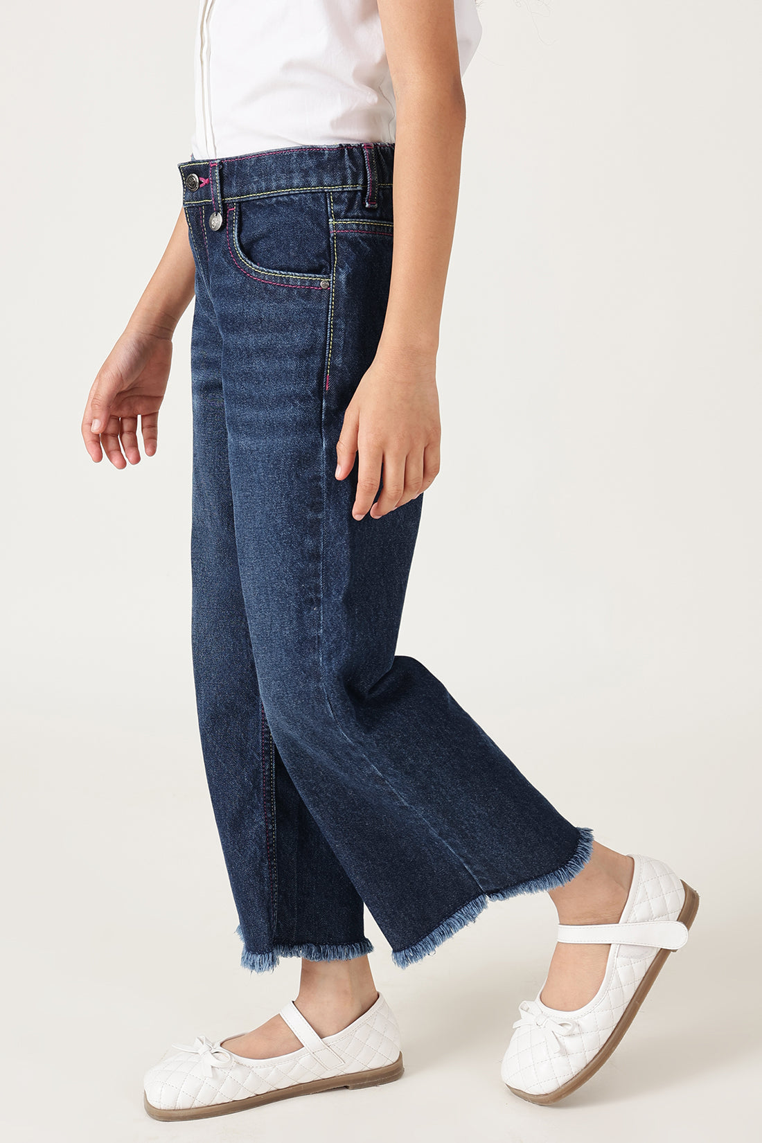 Girls Blue Straight Fit Solid Jeans by One Friday