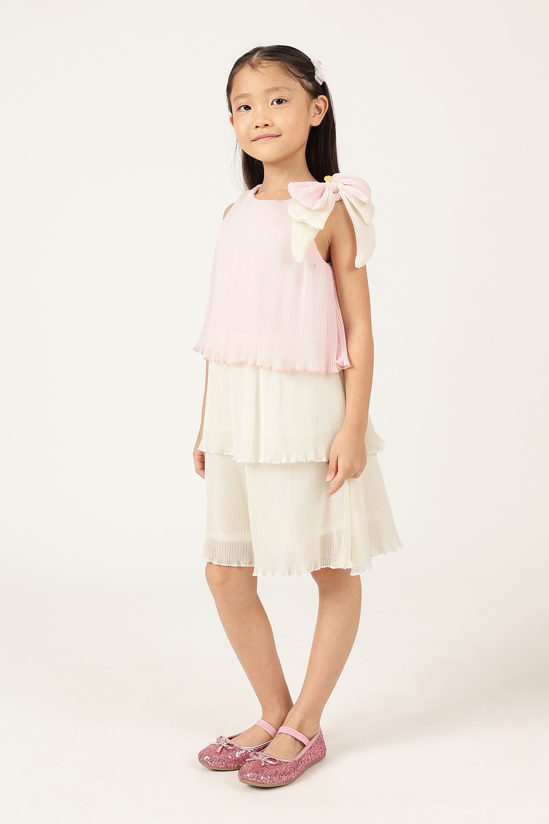 Girls Multicolor Sleeveless Pleated Dress