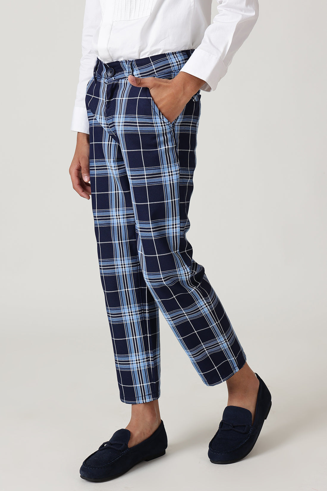 Boys Blue Regular Fit Checked Trouser by One Friday