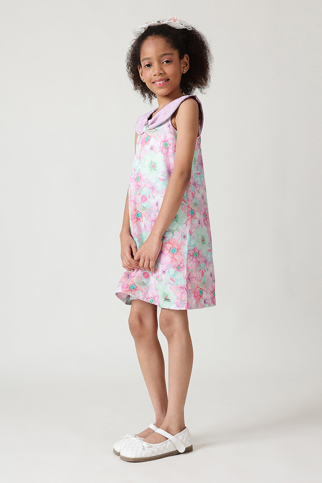 The Girls Multi Color A-Line Off-Shoulder Floral Printed Dress by One Friday
