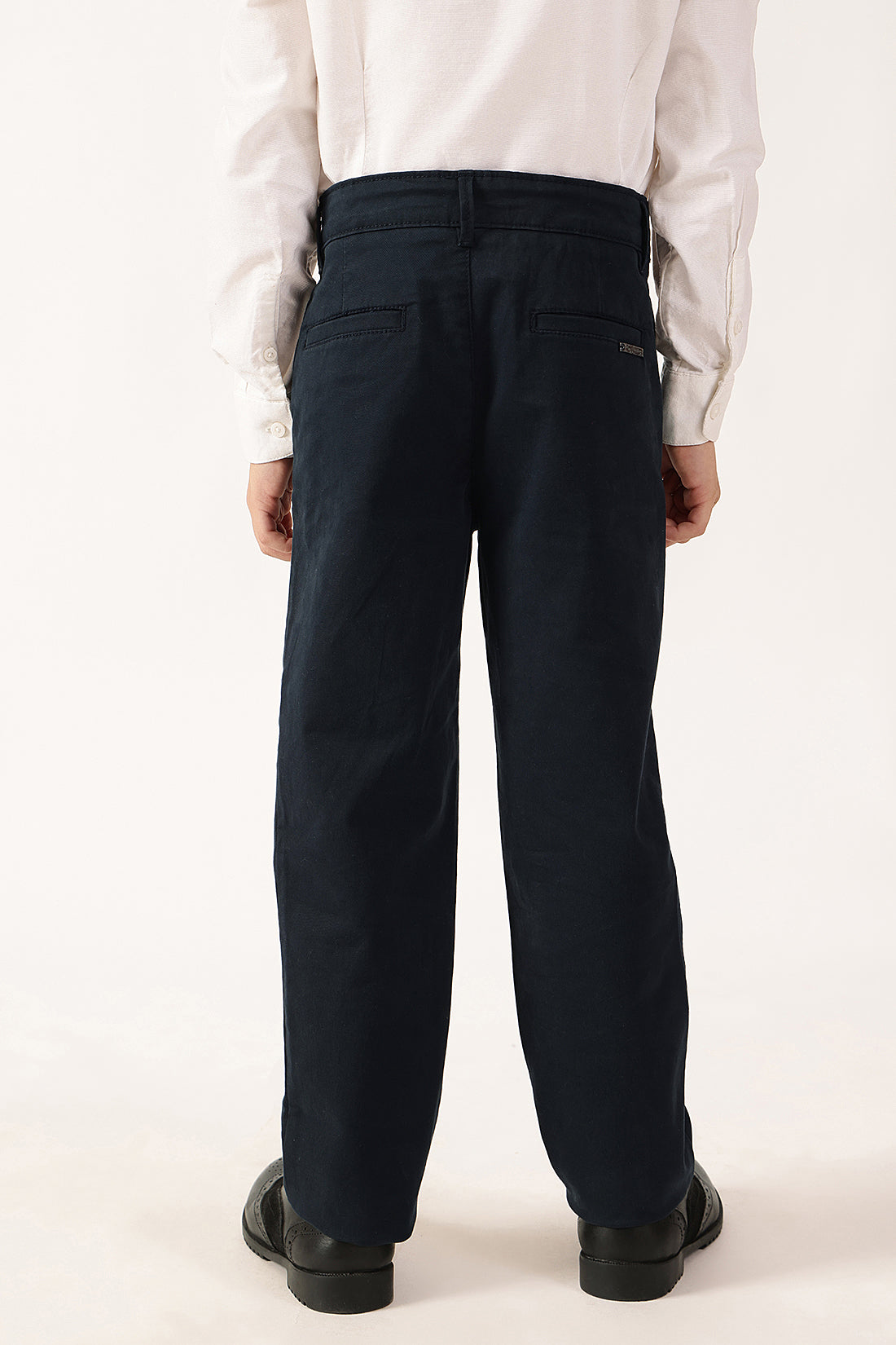 Boys Navy Blue Solid Stretch Trousers