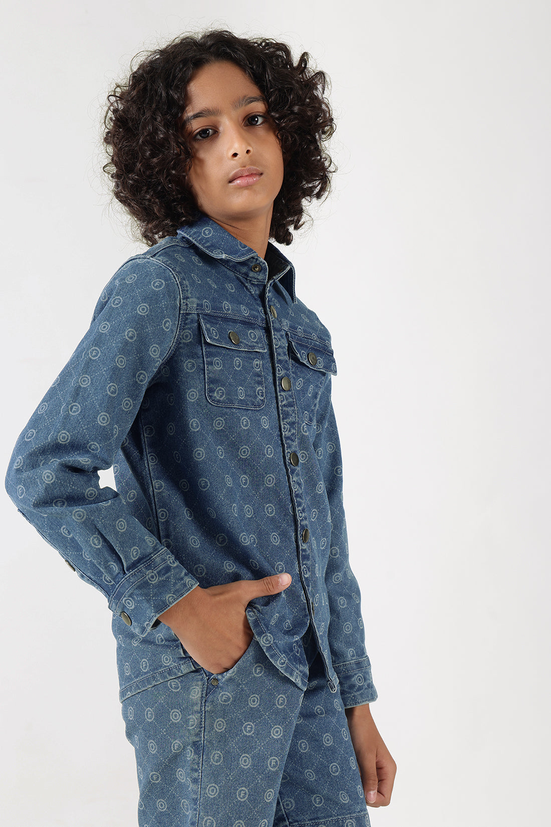 Boys Blue Full Sleeve Loose Fit Printed Shirt by One Friday