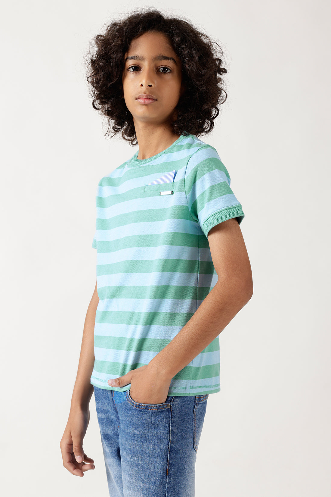 Boys Multi-Colored Regular Fit Half Sleeve Striped T-Shirt by One Friday