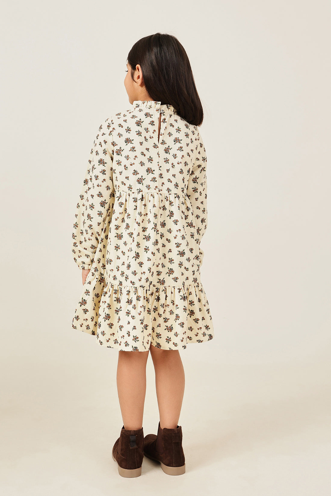 Girls Floral Print High Neck Full Sleeve Dress Multicolour | One Friday