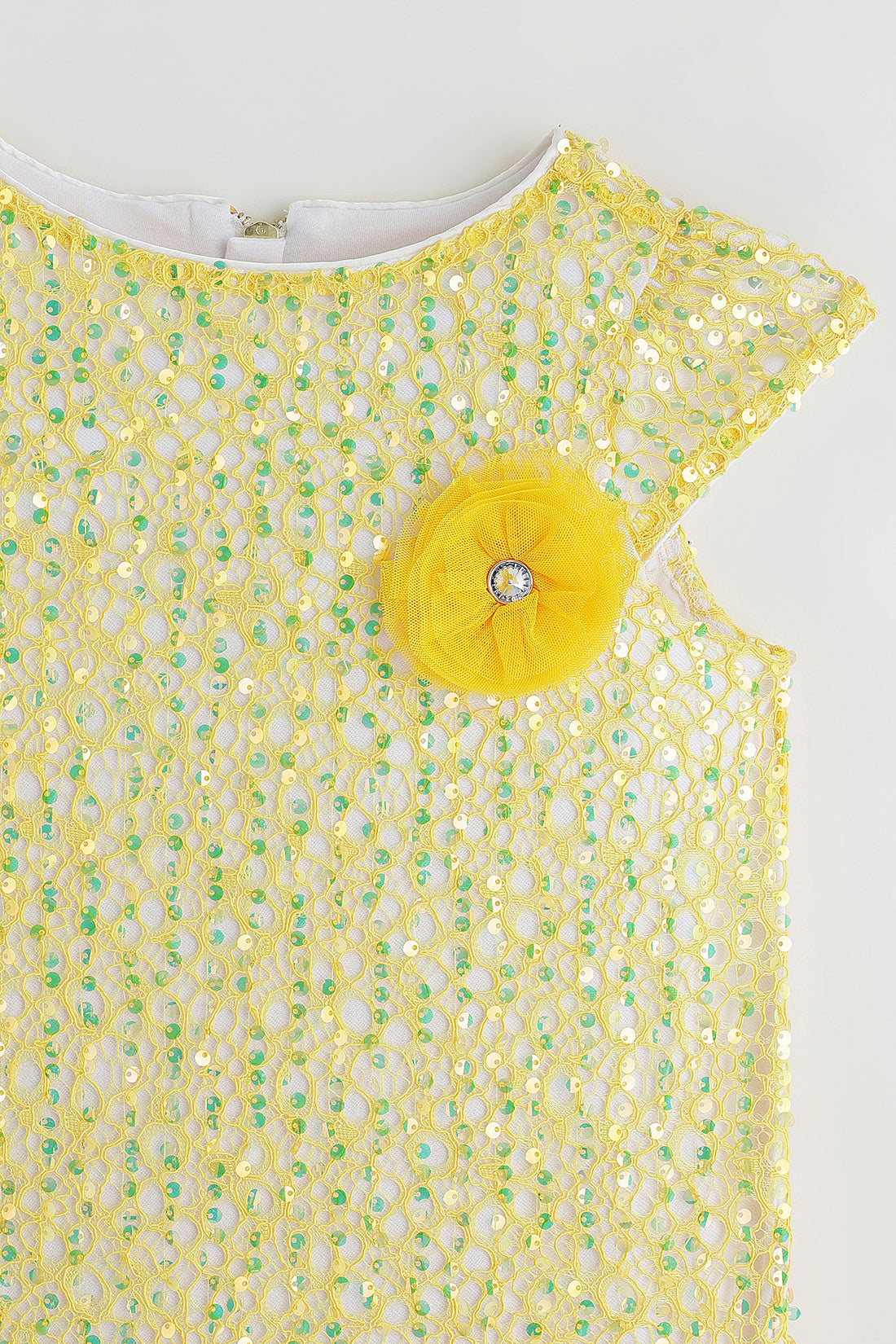 Girls Yellow A-Line Cap Sleeve Solid Dress By One Friday