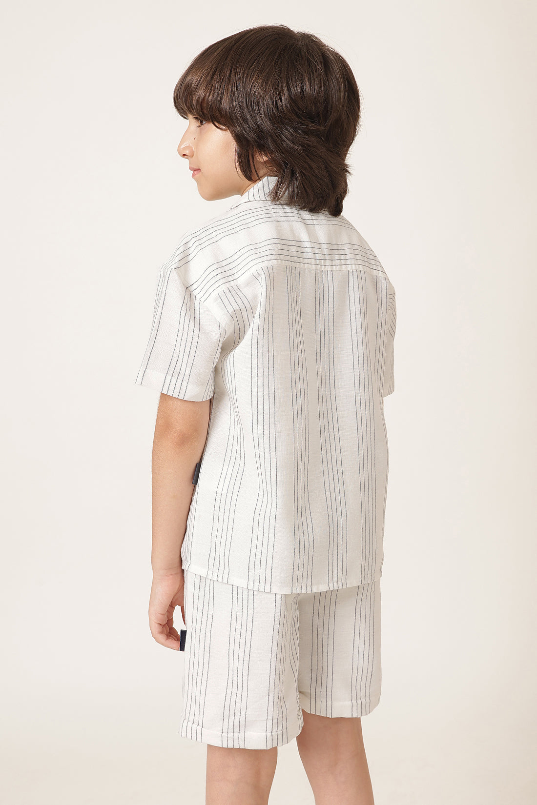 Boys Beige Striped Cotton Clothing Set
